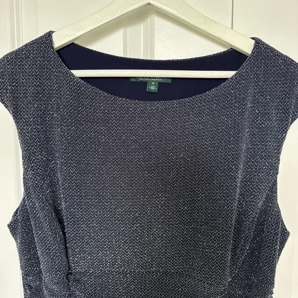 Lauren Ralph Lauren Mother of the Bride Sheath Dress Metallic Knee Length Sz 16 - Picture 5 of 9